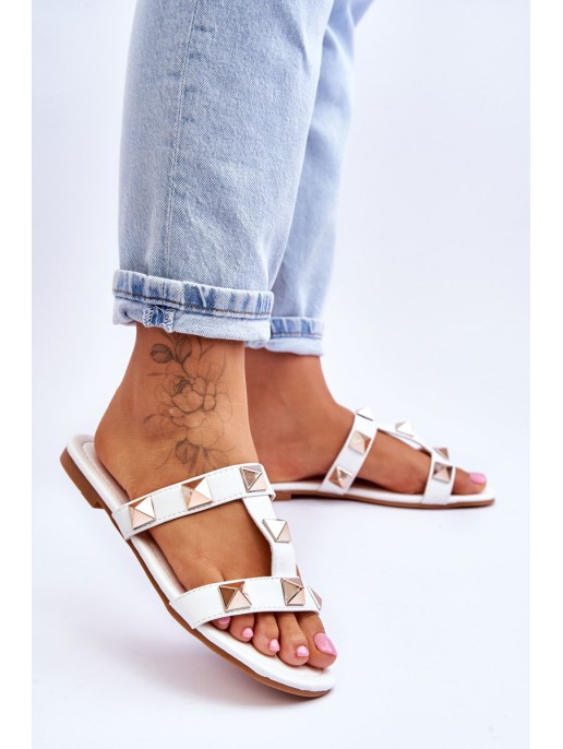 Women's Slippers With Large Studs White Mercure Women's Slippers With Large Studs White Mercure