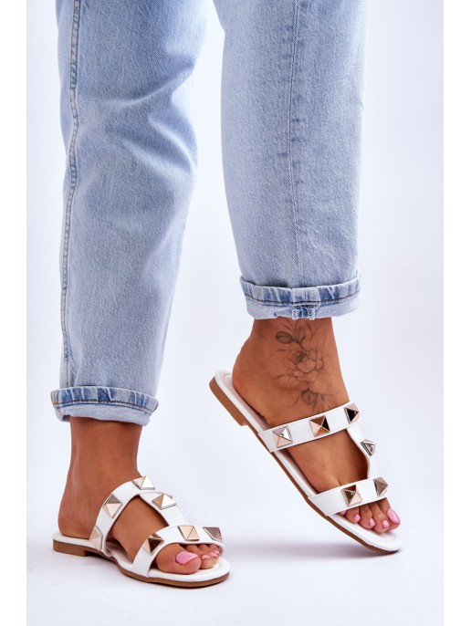 Women's Slippers With Large Studs White Mercure Women's Slippers With Large Studs White Mercure