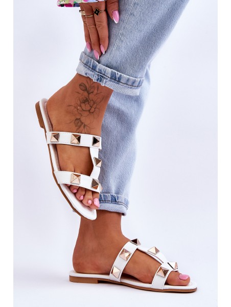 Women's Slippers With Large Studs White Mercure