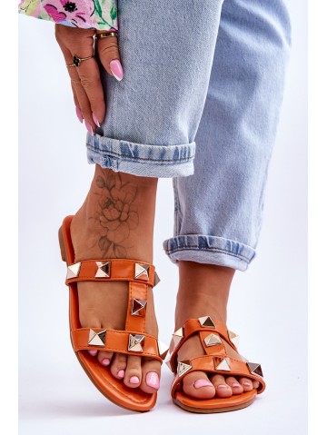 Women's Slippers With Large Studs Orange Mercure