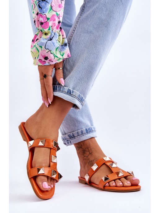 Women's Slippers With Large Studs Orange Mercure Women's Slippers With Large Studs Orange Mercure