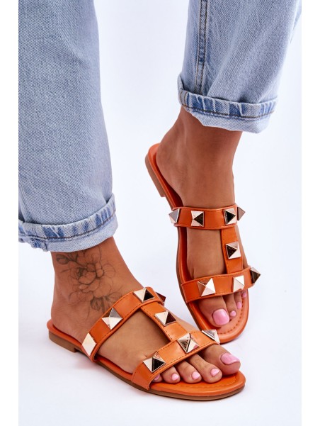 Women's Slippers With Large Studs Orange Mercure