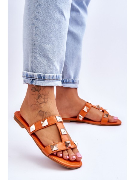 Women's Slippers With Large Studs Orange Mercure