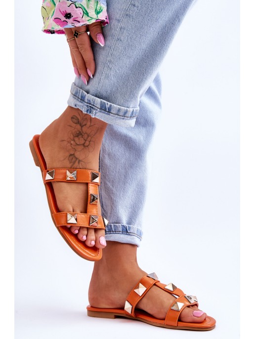 Women's Slippers With Large Studs Orange Mercure Women's Slippers With Large Studs Orange Mercure