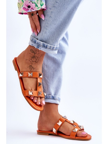 Women's Slippers With Large Studs Orange Mercure