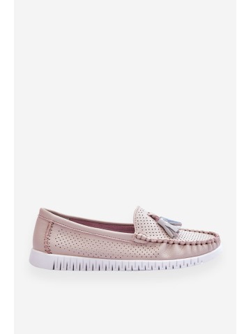 Women's Openwork Leather Loafers Light Pink Lanzarot 2