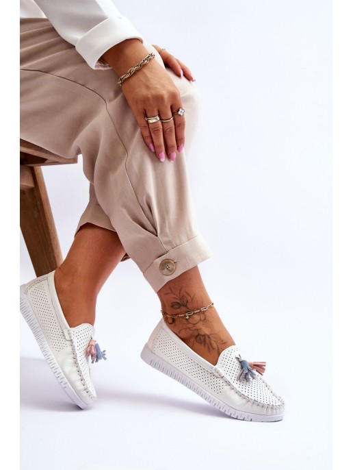 Women's Openwork Leather Loafers White Lanzarot Women's Openwork Leather Loafers White Lanzarot