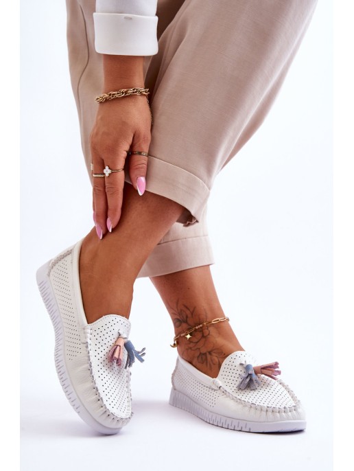 Women's Openwork Leather Loafers White Lanzarot Women's Openwork Leather Loafers White Lanzarot