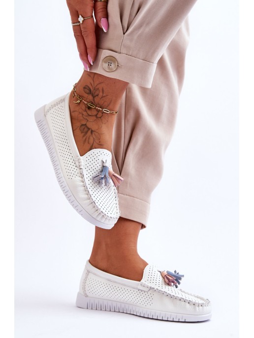 Women's Openwork Leather Loafers White Lanzarot Women's Openwork Leather Loafers White Lanzarot