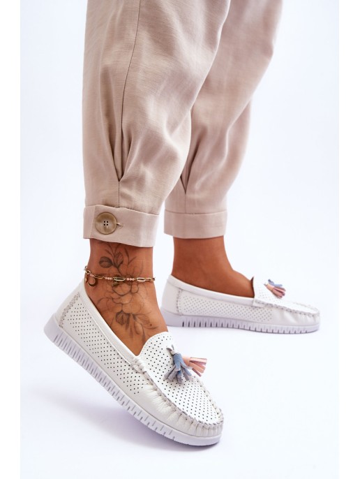 Women's Openwork Leather Loafers White Lanzarot Women's Openwork Leather Loafers White Lanzarot