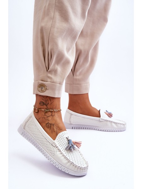 Moteriški ažūriniai odiniai batai, balti Lanzarot