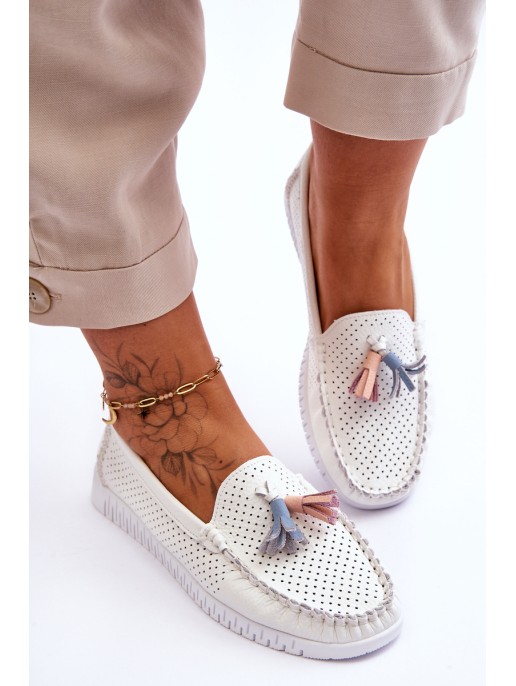 Women's Openwork Leather Loafers White Lanzarot Women's Openwork Leather Loafers White Lanzarot