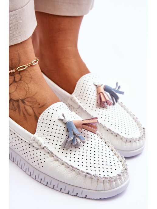 Women's Openwork Leather Loafers White Lanzarot Women's Openwork Leather Loafers White Lanzarot