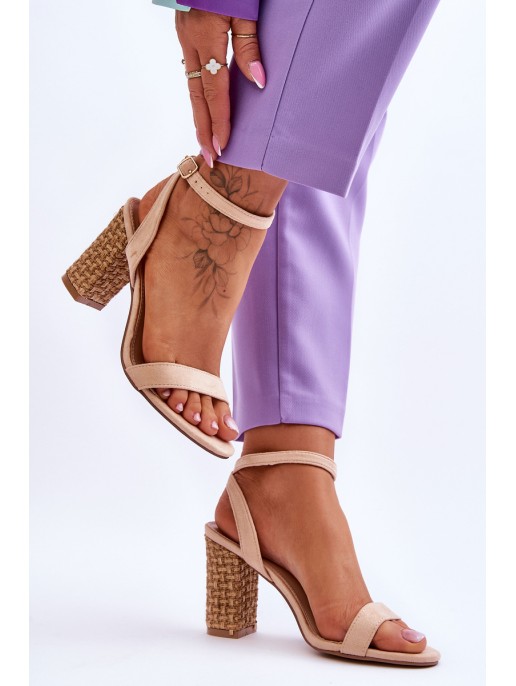 Suede Sandals On A Braided Heel Beige Selila Suede Sandals On A Braided Heel Beige Selila