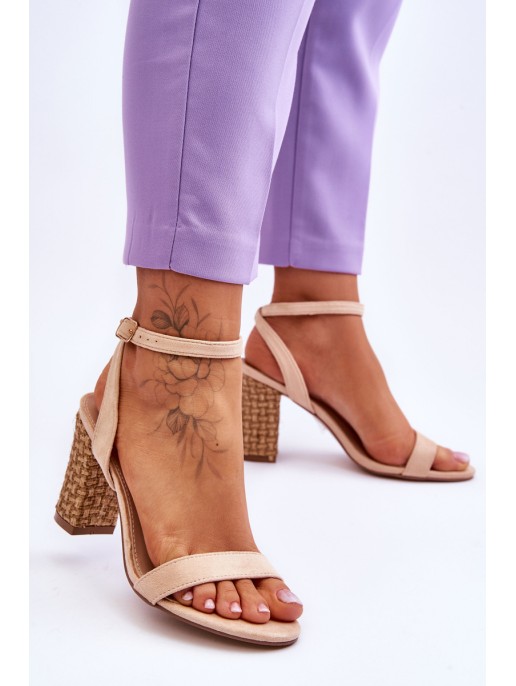 Suede Sandals On A Braided Heel Beige Selila Suede Sandals On A Braided Heel Beige Selila