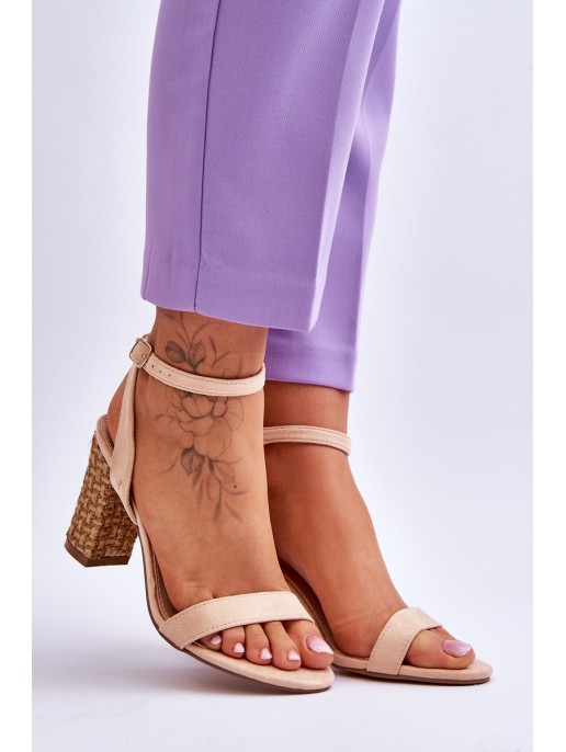 Suede Sandals On A Braided Heel Beige Selila Suede Sandals On A Braided Heel Beige Selila