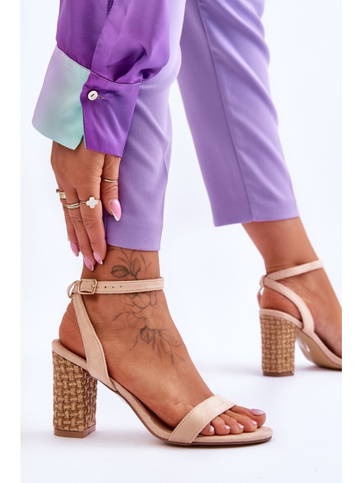 Suede Sandals On A Braided Heel Beige Selila Suede Sandals On A Braided Heel Beige Selila
