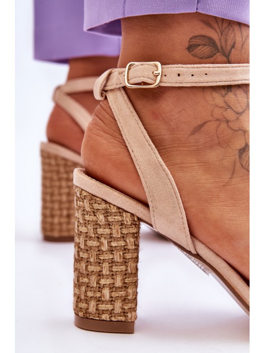 Suede Sandals On A Braided Heel Beige Selila Suede Sandals On A Braided Heel Beige Selila