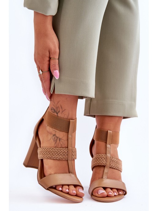 Leather Sandals High Heel Boots Camel Marren