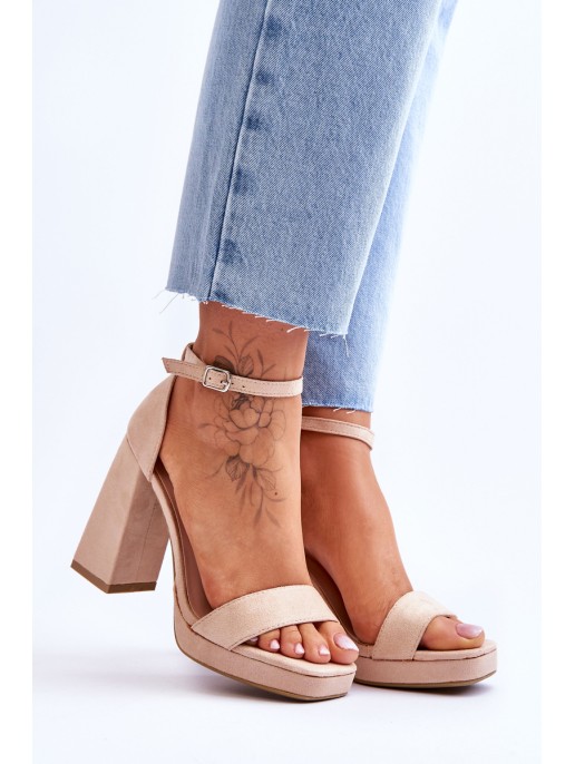 Fashionable Suede Square Heel Sandals Beige Merila Fashionable Suede Square Heel Sandals Beige Merila