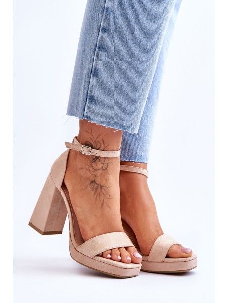 Fashionable Suede Square Heel Sandals Beige Merila
