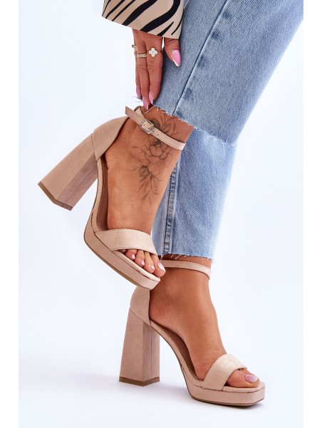 Fashionable Suede Square Heel Sandals Beige Merila
