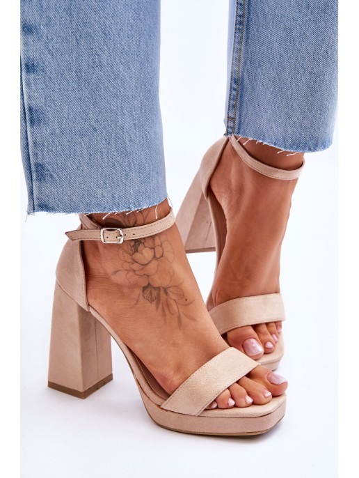 Fashionable Suede Square Heel Sandals Beige Merila Fashionable Suede Square Heel Sandals Beige Merila