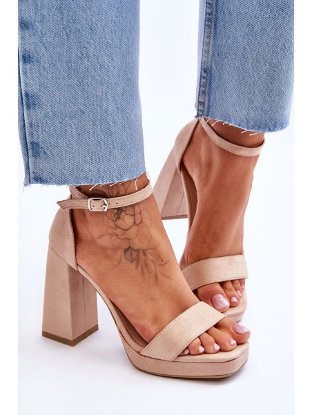 Fashionable Suede Square Heel Sandals Beige Merila