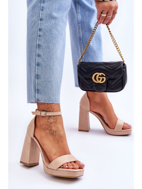 Fashionable Suede Square Heel Sandals Beige Merila