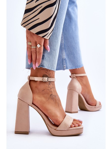 Fashionable Suede Square Heel Sandals Beige Merila