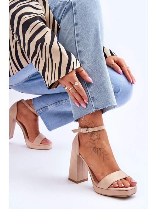 Fashionable Suede Square Heel Sandals Beige Merila Fashionable Suede Square Heel Sandals Beige Merila