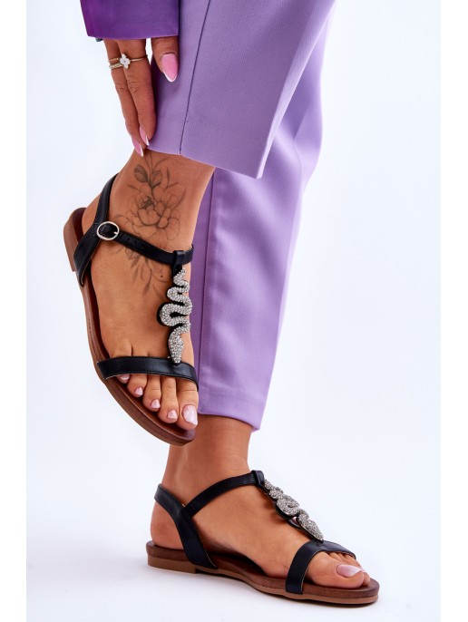 Leather Sandals With A Decorative Snake S.Barski KV-5541-42 Black