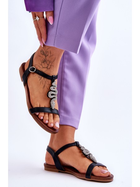 Leather Sandals With A Decorative Snake S.Barski KV-5541-42 Black