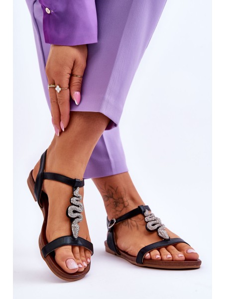 Leather Sandals With A Decorative Snake S.Barski KV-5541-42 Black