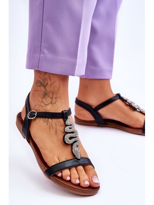 Leather Sandals With A Decorative Snake S.Barski KV-5541-42 Black