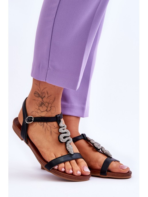 Leather Sandals With A Decorative Snake S.Barski KV-5541-42 Black