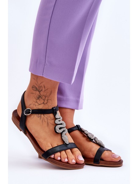 Leather Sandals With A Decorative Snake S.Barski KV-5541-42 Black
