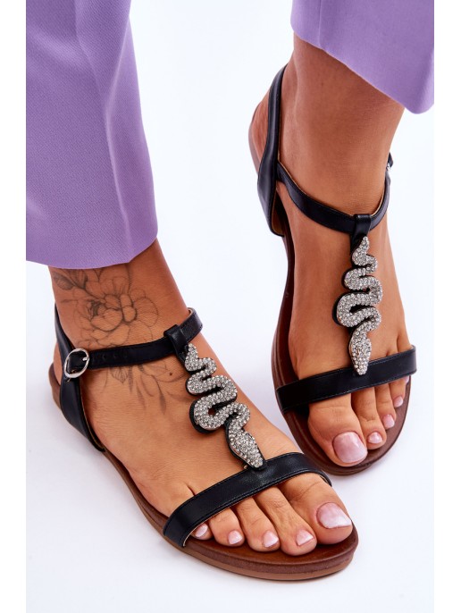 Leather Sandals With A Decorative Snake S.Barski KV-5541-42 Black