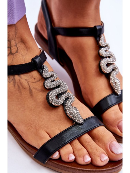 Leather Sandals With A Decorative Snake S.Barski KV-5541-42 Black