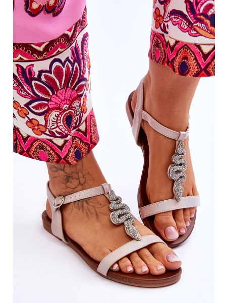 Odiniai sandalai su dekoratyvine gyvate S.Barski KV-5541-42 Beige