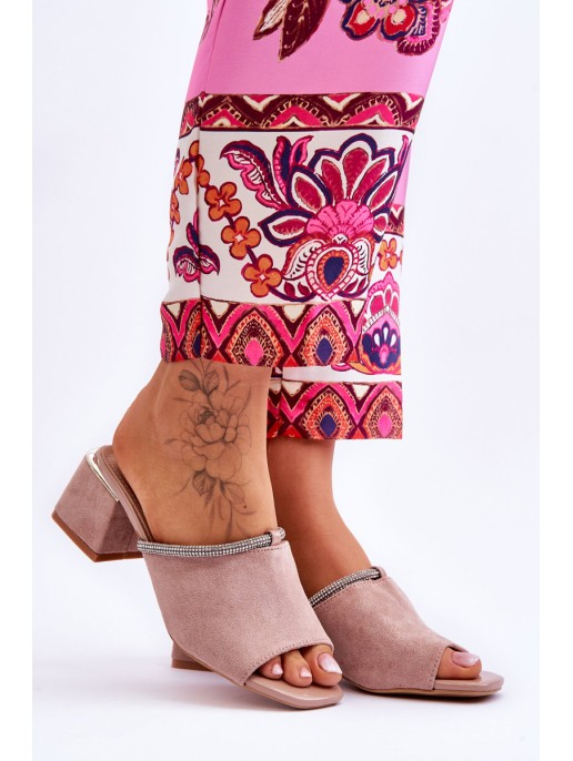 Suede High Heel Slippers S.Barski KV-612-2 Beige