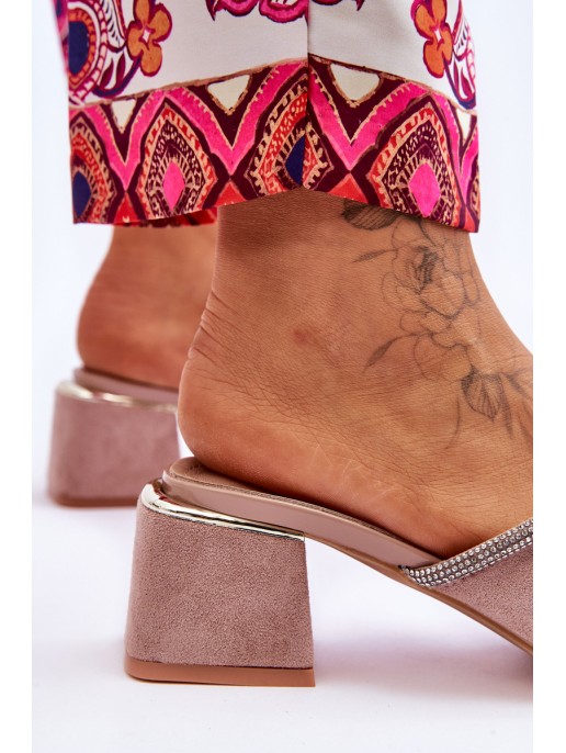 Suede High Heel Slippers S.Barski KV-612-2 Beige