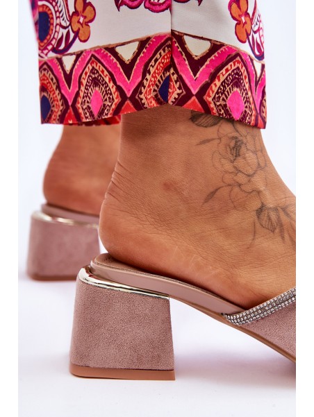 Suede High Heel Slippers S.Barski KV-612-2 Beige