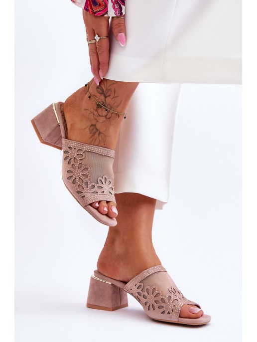 S.Barski Mesh Heeled Slippers KV-612-1 Nude S.Barski Mesh Heeled Slippers KV-612-1 Nude