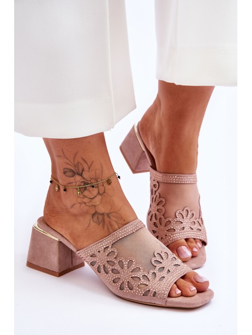 S.Barski Mesh Heeled Slippers KV-612-1 Nude S.Barski Mesh Heeled Slippers KV-612-1 Nude