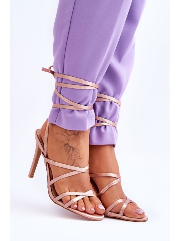 Women's Tied Sandals On A High Heel Beige Meya 2