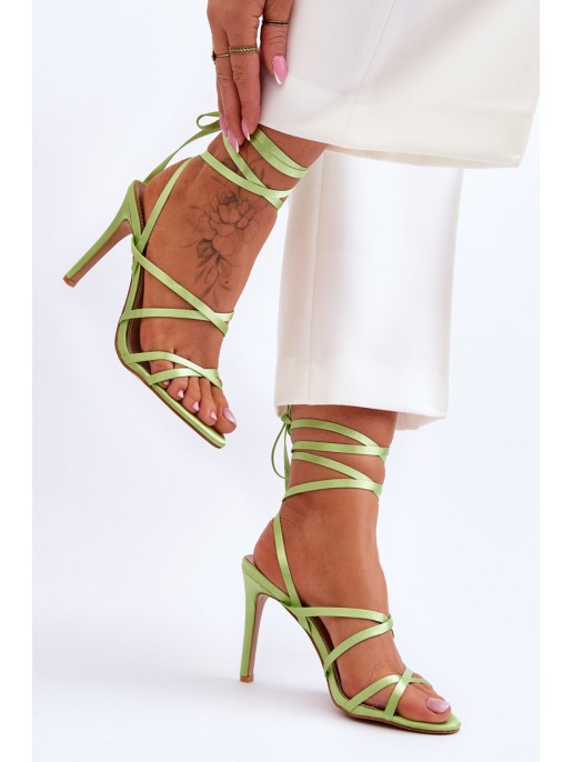 Women's Tied Sandals On A High Heel Green Meya