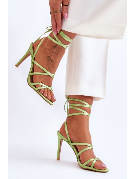Women's Tied Sandals On A High Heel Green Meya