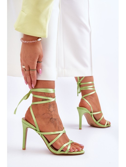 Women's Tied Sandals On A High Heel Green Meya