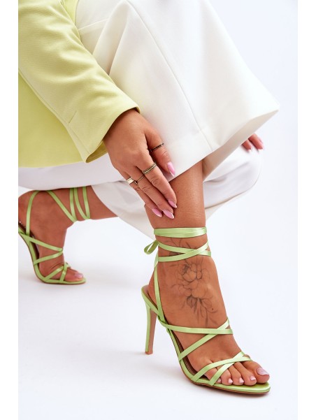 Women's Tied Sandals On A High Heel Green Meya